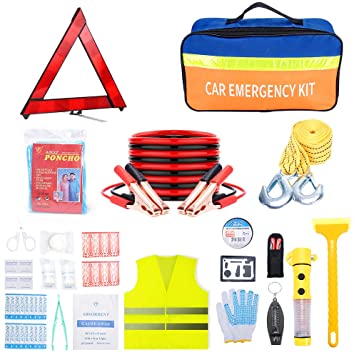 SUPAREE Roadside Assistance Emergency Kit - Multipurpose Emergency Pack Car Premium Road Kit Essentials Jumper Cables Set (6 Ft) Automotive Roadside Assistance Winter Car Kit