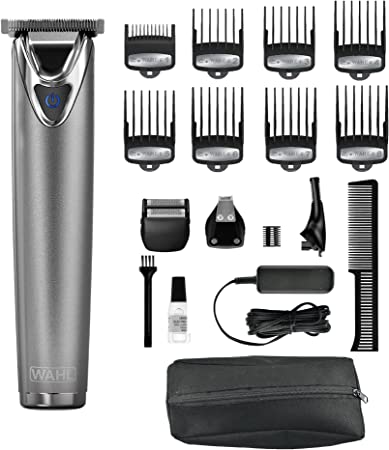 WAHL Canda Lithium-Ion Stainless Steel Multigroomer, All‐in‐one grooming kit, Use the t‐blade trimmer head for beard & touch‐up trims, dual shaver, trim hard reach ear nose areas - Model 3114