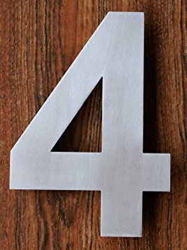 QT Modern House Numbers - 6 Inch, Brushed Stainless Steel (Number 4 Four), Floating Appearance, Easy to install and made of solid 304 stainless steel