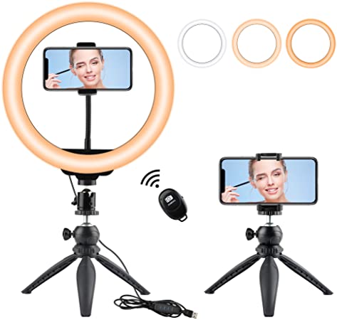 Ecoean 10.2" LED Ring Light with Tripod Stand & Phone Holder, Dimmable Desk Makeup Ring Light, Perfect for Live Streaming & YouTube Video, Photography, 3 Light Modes and 11 Brightness Levels