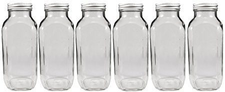 16oz Glass Juice Bottles and Lids (6 Bottles, 6 Metal Lids)