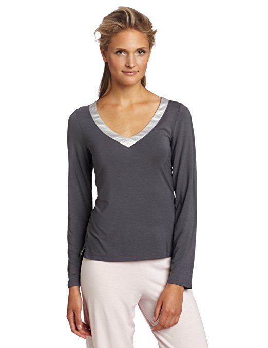 Calvin Klein Women's Essentials With Satin Long-Sleeve V-Neck Top