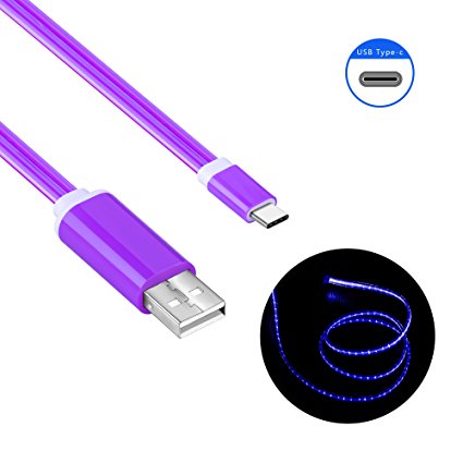 Type C Charger Cable, Bambud LED Glow Light USB C Charging Cable Cord 3 ft for Apple Macbook 12 Inch, LG G5, Nexus 5X 6P and More with Type C Port (USB C)