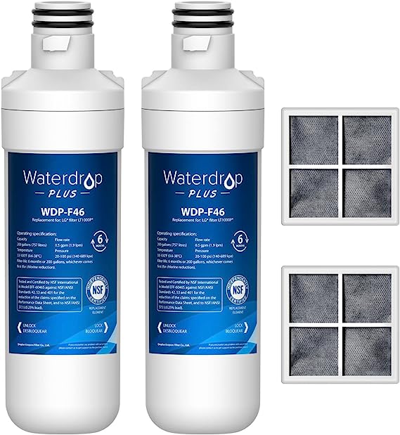 Waterdrop Plus ADQ747935 MDJ64844601 NSF Certified Refrigerator Water Filter and Air Filter, Replacement for LG LT1000P, LT-1000PC and LT120F, 2 Combo