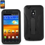 Premium Heavy Duty Hybrid Case for SPRINT GALAXY S2 EPIC TOUCH 4G - Model SGH D710 Outer Silicone  Inner Hard Protector Case W Kickstand Black