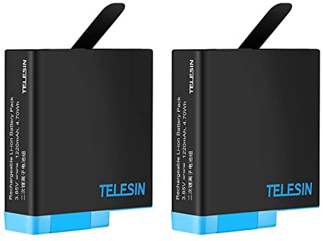 TELESIN 2-Pack Replacement Batteries for GoPro Hero 8 Hero 2018 / Hero 7 Black / Hero 6 Black / Hero 5 Black, 1220mAh Rechargeable Battery for Original GoPro Camera