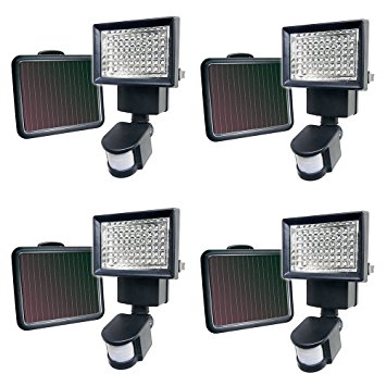 iGlow 4 Pack Black 60 Bright White SMD LEDs Outdoor Garden Solar Powered Motion Sensor Security Flood Light Spot 80 100