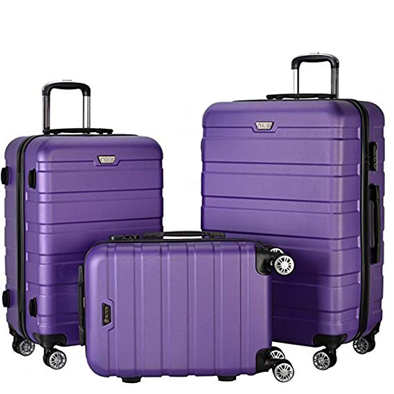 Resena 3 Pieces Hardside Spinner Luggage Sets ABS Travel Lightweight Carry On Suitcase (20" 24" 28" Standard Size) (Purple)