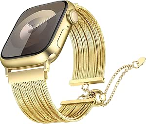 Wearlizer Compatible with Apple Watch Band Women 38mm 40mm 41mm 44mm 42mm 45mm 49mm, Dressy Stainless Steel Tassel Strap Metal Chain Bracelet for iWatch Bands Ultra SE Series 9 8 7 6 5 4 3 2 1