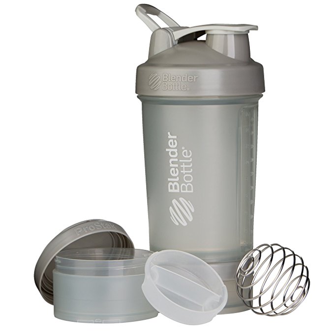 BlenderBottle ProStak System with 22-Ounce Bottle and Twist n' Lock Storage, Pebble Grey