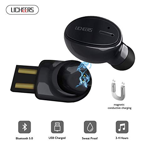 Bluetooth Earbud, licheers Mini Bluetooth Wireless Earphone in Ear Headphone Magnetic USB Charger with Microphone Compatible with iPhonex,iPhone 8, Samsung s7 s8 and More