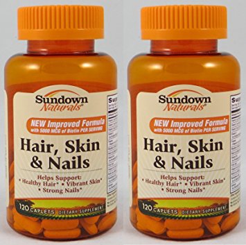 Sundown Naturals Hair, Skin & Nails, 120 Caplets (Pack of 2) Total 240