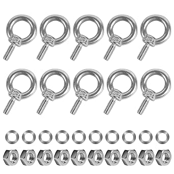 10 Pack Eye Bolts with Nuts M6 Screw Eyebolt Stainless Steel Heavy Duty Eye Bolt Male Screw Thread Ring Shoulder Eye Bolts