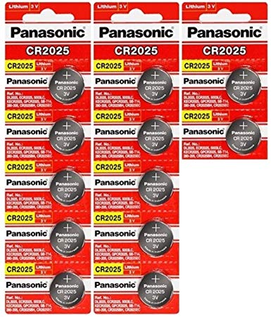 12 X Panasonic Cr2025 3V Lithium Coin Cell Batteries