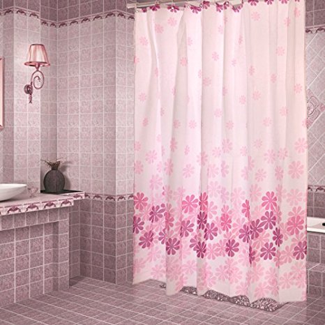 Polyester Waterproof Mildew Resistant Shower Curtain Liner, Pink Peach Flower Shower Curtains