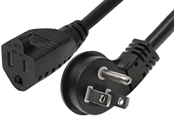 SF Cable 1ft 14/3 AWG Ultra Low Profile NEMA 5-15P Right Angle to NEMA 5-15R Power Cord, Black