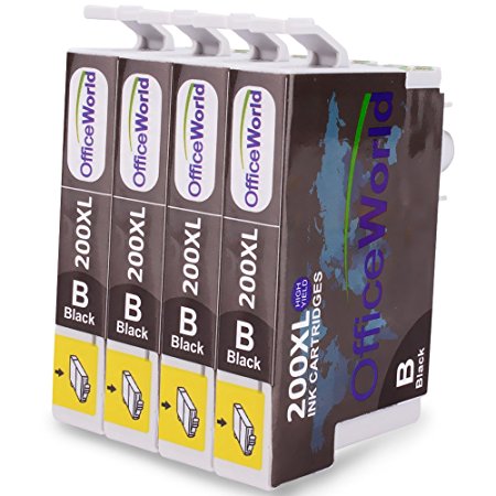 Office World 4 Black Replacement for Epson Ink Cartridges 200XL,Compatible for Epson XP-410 XP-400 XP-300 XP-310 XP-200 Wf-2540 Wf-2530 Wf-2520