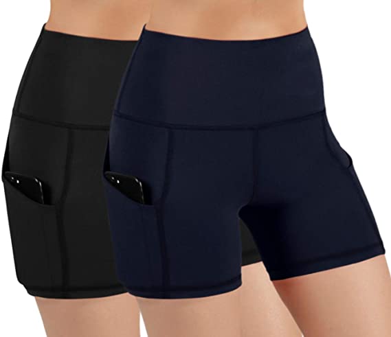 ODODOS High Waist Out Pocket Yoga Short Tummy Control Workout Running Athletic Non See-Through Yoga Shorts