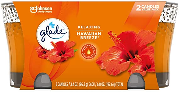 SC Johnson Glade Jar Candle Air Freshener, Hawaiian Breeze, 2 candles, 6.8 oz (Packaging May Vary), Orange