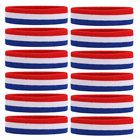 OnUpgo Sweatband Headbands/Wristbands for Men & Women - 3PCS/6PCS/12PCS Sports Headbands Moisture Wicking Athletic Cotton Terry Cloth Wristbands Head Band