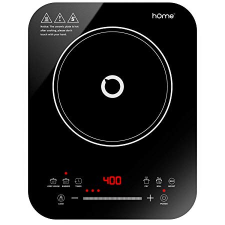 hOmeLabs Portable Induction Cooktop - Powerful Single Burner Electric Countertop Stove - Features 10 Heating Levels, 6 Cook Modes, Touch Controls and Child Safety Lock