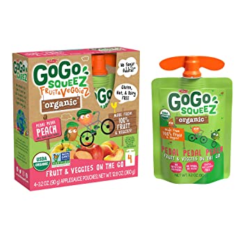 GoGo squeeZ Organic fruit & veggieZ, Apple Peach Sweet Potato, 3.2 Ounce (4 Pouches), Gluten Free, Vegan Friendly, Unsweetened, Recloseable, BPA Free Pouches