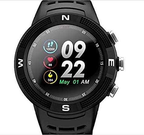 BOND NO.1 F18 Round Smartwatch Sports Wristwatch Mens Women Bluetooth 4.2 IP68 Waterproof Smart Watch GPS Pedometer (Black)