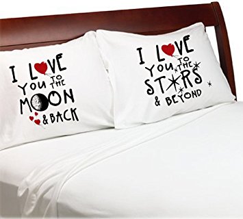 I Love You to the Moon and Back Stars and Beyond Set of 2 (Standard White) Bedroom Couples Pillowcases