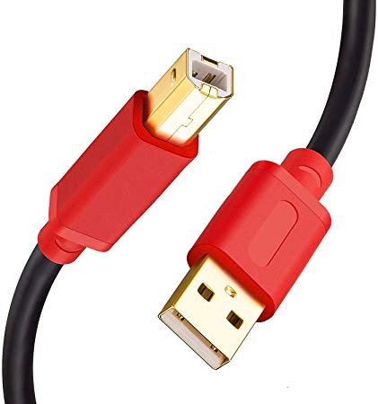 Printer Cable 65Ft,Tan QY USB 2.0 High Speed Gold-Plated Connectors Printer Scanner Cable Cord A Male to B Male for HP, Canon, Lexmark, Dell, Xerox, Samsung etc (65Ft/20M, Red)