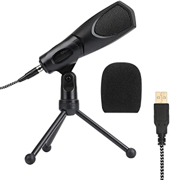 KKUYI USB Gaming Microphone, Professional Computer Condenser PC Mic with Tripod Stand for Gaming, Skype Online Chatting, YouTube Video, Compatible with iMac PC Laptop Desktop Windows Computer