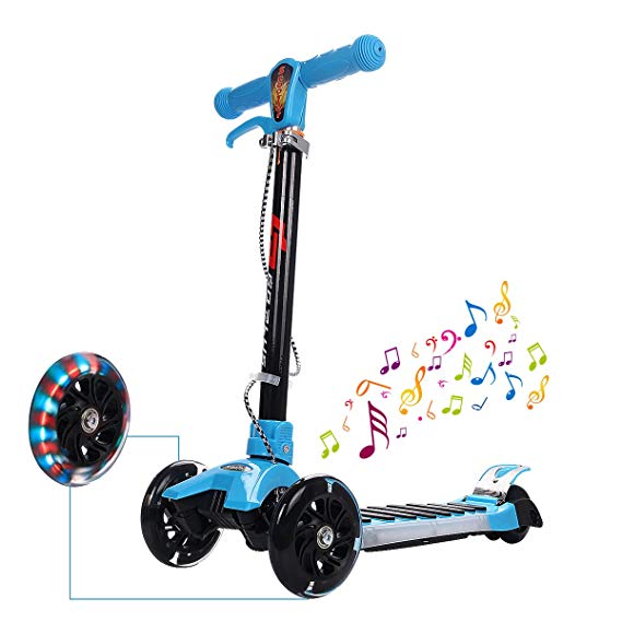 GYMAX 3 Wheels Scooter, Kick Tri-scooter with Adjustable T-Bar and Flashing LED Wheels - Sports Toy for Toddlers Children Boys Girls
