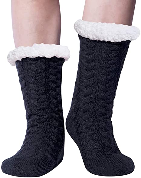 Winter Fuzzy Socks for Women Warm Soft Cozy Fleece-lined Slippers Socks With Grippers