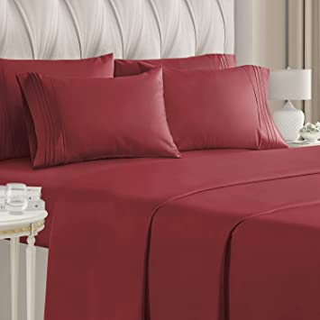 King Size Sheet Set - 6 Piece Set - Hotel Luxury Bed Sheets - Extra Soft - Deep Pockets - Easy Fit - Breathable & Cooling Sheets - Wrinkle Free - Comfy - Burgundy Bed Sheets - Kings Sheets - 6 PC