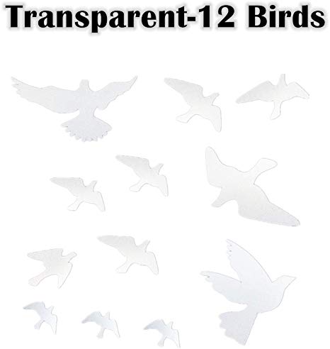 Anti-Collision Window Alert Bird Stickers Silhouettes Glass Door Protection and Save Birds, Transparent (12 Silhouettes)