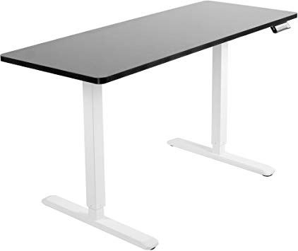 VIVO Electric 60 x 24 inch Stand Up Desk | Black Table Top, White Frame, Height Adjustable Standing Workstation with Memory Preset Controller (DESK-KIT-1W6B)