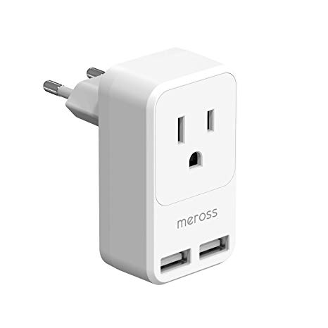 European Travel Plug Adapter, Meross International Power Plug with 2 USB, USA to Most Europe Outlet Adapter, Lightweight, Compact Size, Power Adapter for EU Type C Country