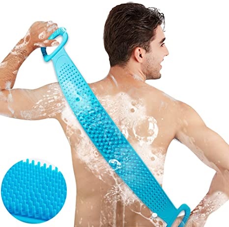 Inmorven Back Scrubber for Shower Extended Silicone Body Brush 76 cm/30 inches Exfoliating Body Scrubber for Men and Women, Spa Massage Skin Care Tool, Long Lasting and Easy to Clean.(Blue)