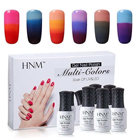 HNM Thermal Temperature Color Changing Gel Nail Polish Set Soak Off UV LED Nail Art Gift Box Kit 6 Colors (C002)