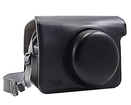 Katia PU Leather Camera Case with Shoulder Strap for Fujifilm Instax Wide 300 Instant Flim Camera (Black)