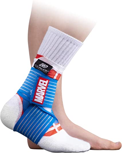 DonJoy Advantage Kids Figure-8 Ankle Support Featuring Marvel Compression Brace for Ankle Injuries Stability Youth Children Running Sports Basketball Soccer Tennis - Captain America X-Small