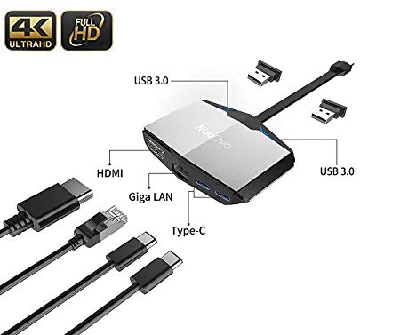 USB C Hub Adapter, NiaoChao 6 in 1 with RJ-45 Gigabit Ethernet Port Type c Thunderbolt 3 Adapter,2 USB C Charging/Data Port, 4K HDMI,2 USB 3.0 Ports for MacBook Pro, ChromeBook, XPS, Samsung S9/S8