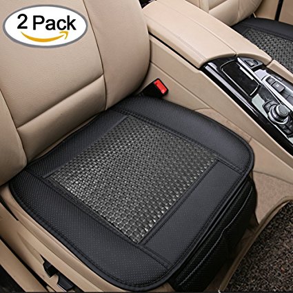 2pc Breathable Rattan Design Car Seat Pad Covers for Office Chair with PU Leather Bamboo Charcoal (Black)