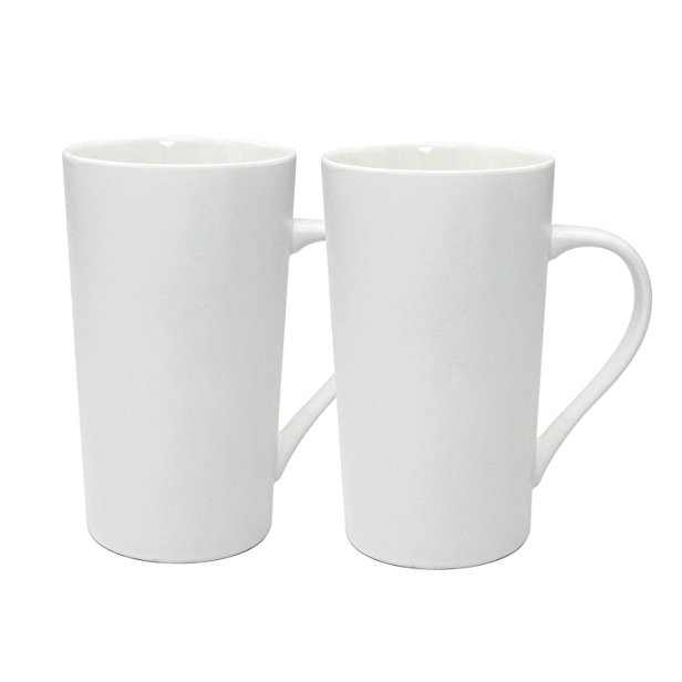 YINUOWEI Simple Pure White Large Ceramic Coffee Milk Cup Porcelain Mugs, 20oz, Set of 2