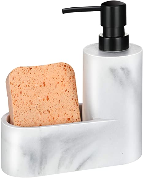 MoKo Liquid Soap Dispenser with Sponge Holder, Dish Soap Dispenser Pump Bottle with Brush Holder for Kitchen Bathroom Counter-top Sink Scouring Pad Storage and Organization, Sandy White