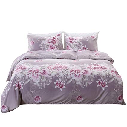 MOVE OVER Flower Duvet Cover Set Floral Bedding Light Purple Flowers Printed Lavender Flowers Bedding Sets Twin (66"x90") One Duvet Cover One Pillowcase (Twin)