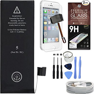 Cell Phone DIY Replacement Battery Model iP5 - Repair Kit with Battery, Tools, 2x Screen Protectors, USB Charger Cable - Replace Your Battery in 15 Minutes - 1 Year Warranty