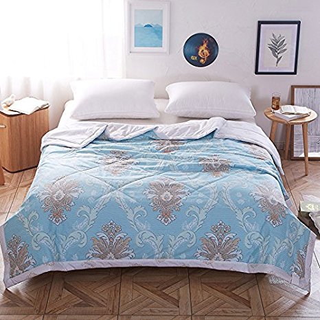 Zhiyuan Vintage Flower Quilted Light Blue Summer Comforter 100% Cotton Washable Lightweight Blanket Twin Size