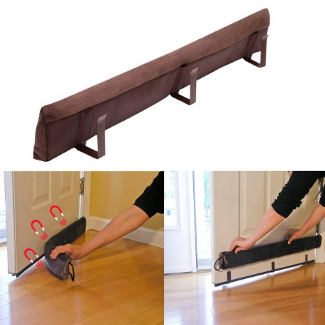 Evelots Magnetic Clip On Door Draft Stopper - Cold Air Out Energy Saver - Brown