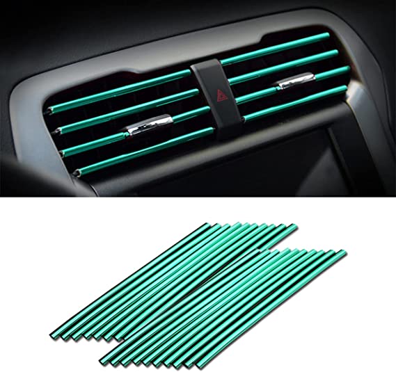 20 Pieces Car Air Conditioner Decoration Strip for Vent Outlet, Universal Waterproof Bendable Air Vent Outlet Trim Decoration, Suitable for Most Air Vent Outlet, Car Interior Accessories (Green)
