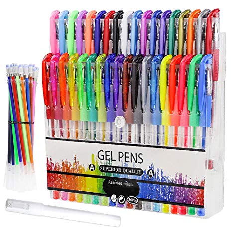 JPSOR Colored Bulk Gel Pens Set, 36Pcs Metallic Pens, Glitter Pens, Neon Pens, Pastel Pens, Gel Ink Pens with Replacement Refills for Adult Coloring Kids Doodling Drawing